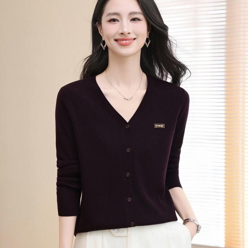 Hengyuanxiang Women's V-Neck Wool Knit Cardigan