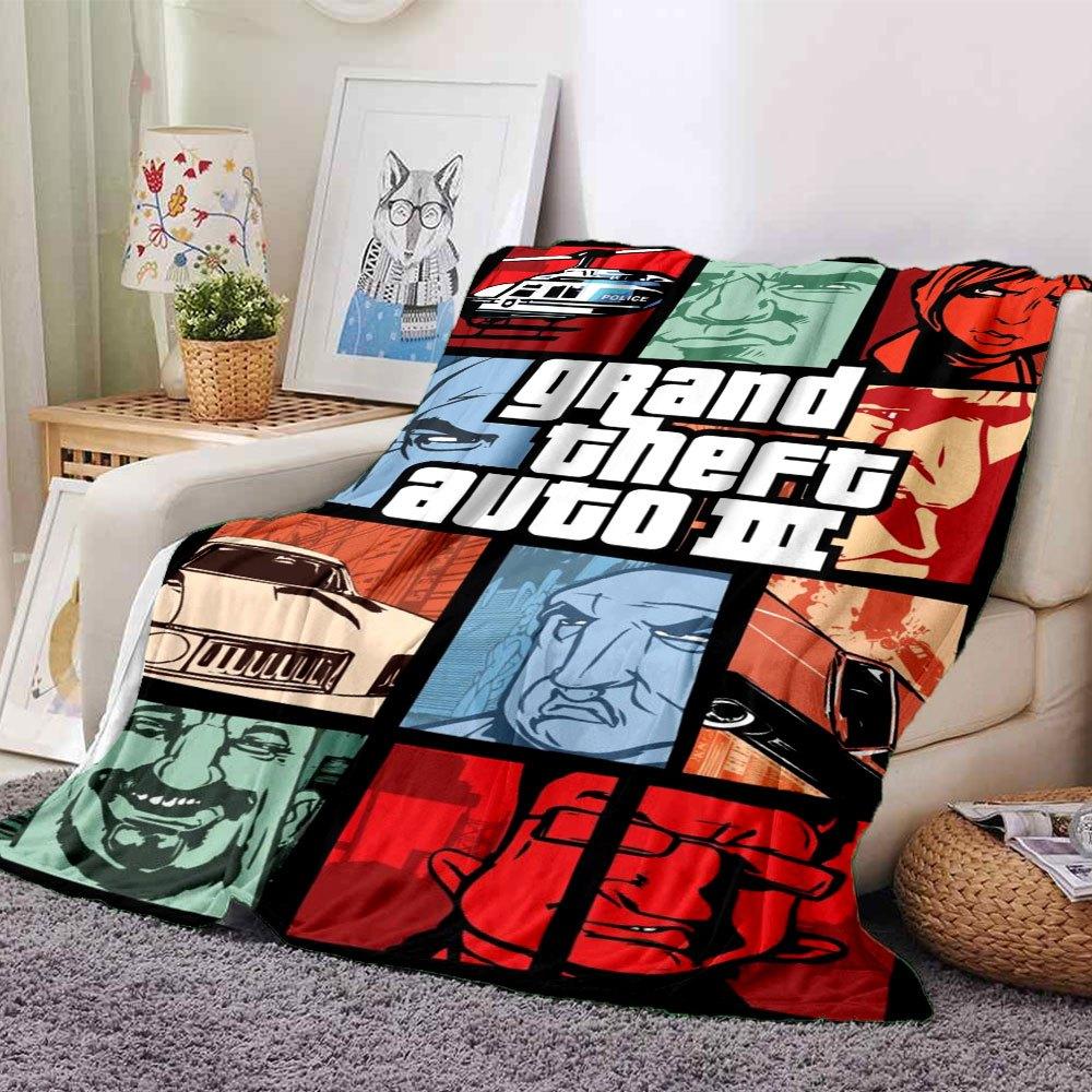 1 шт. Мягкое фланелевое одеяло Grand Theft Auto с дизайнерским принтом. Уютное одеяло для всех сезонов, идеально подходит для дивана, кровати, офиса