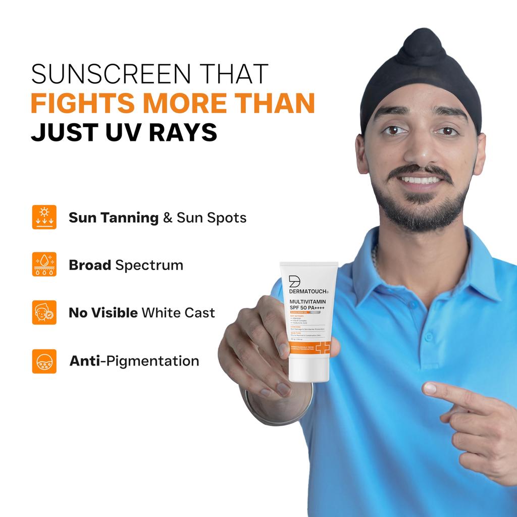 DERMATOUCH Мультивитаминный Гель-Солнцезащитное Средство SPF 50 PA+++ | Защита от UVA-UVB | Не Оставляет Белых Следов | Унисекс | 30 г