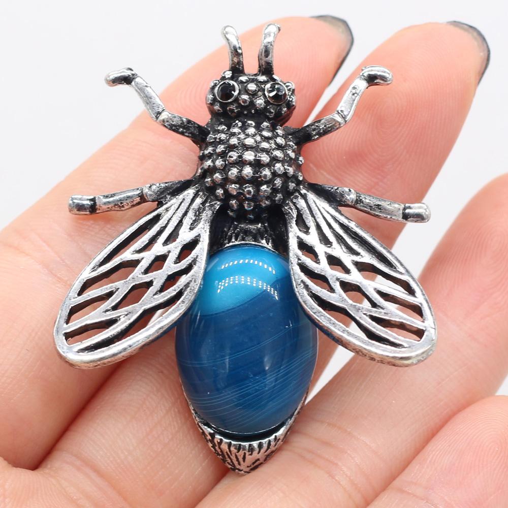 Women Brooch Natural Stone Bee-Shaped Pendant For Jewelry Making DIY Necklace Bracelet Clothes Shirts Accessory