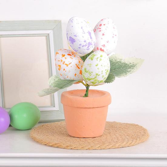 Easter Egg Bonsai Colorful Simulated Easter Egg Potted Plant DIY Foam Bunny Eggs for Home Party Decoration