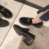 Metal Chain Platform Spring and Autumn Loafers Women's Black Thick Heel High Heel Retro British Small Leather Shoes One Pedal Single Shoes