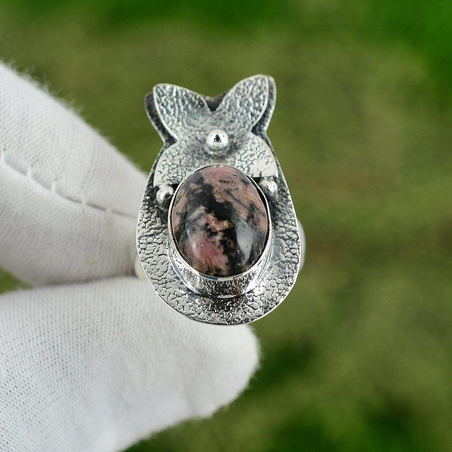 Birthday Gift For Her Natural Rhodonite Multi Stone Adjustable Ring 925 Silver