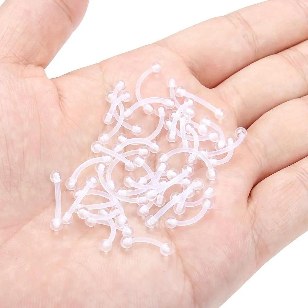 2-10Pieces 14G 16G Eyebrow Piercing Fixer Jewelry Bioflex Plastic Transparent Lip Belly Ring Barbell Cartilage 6mm 8mm 10mm 12mm