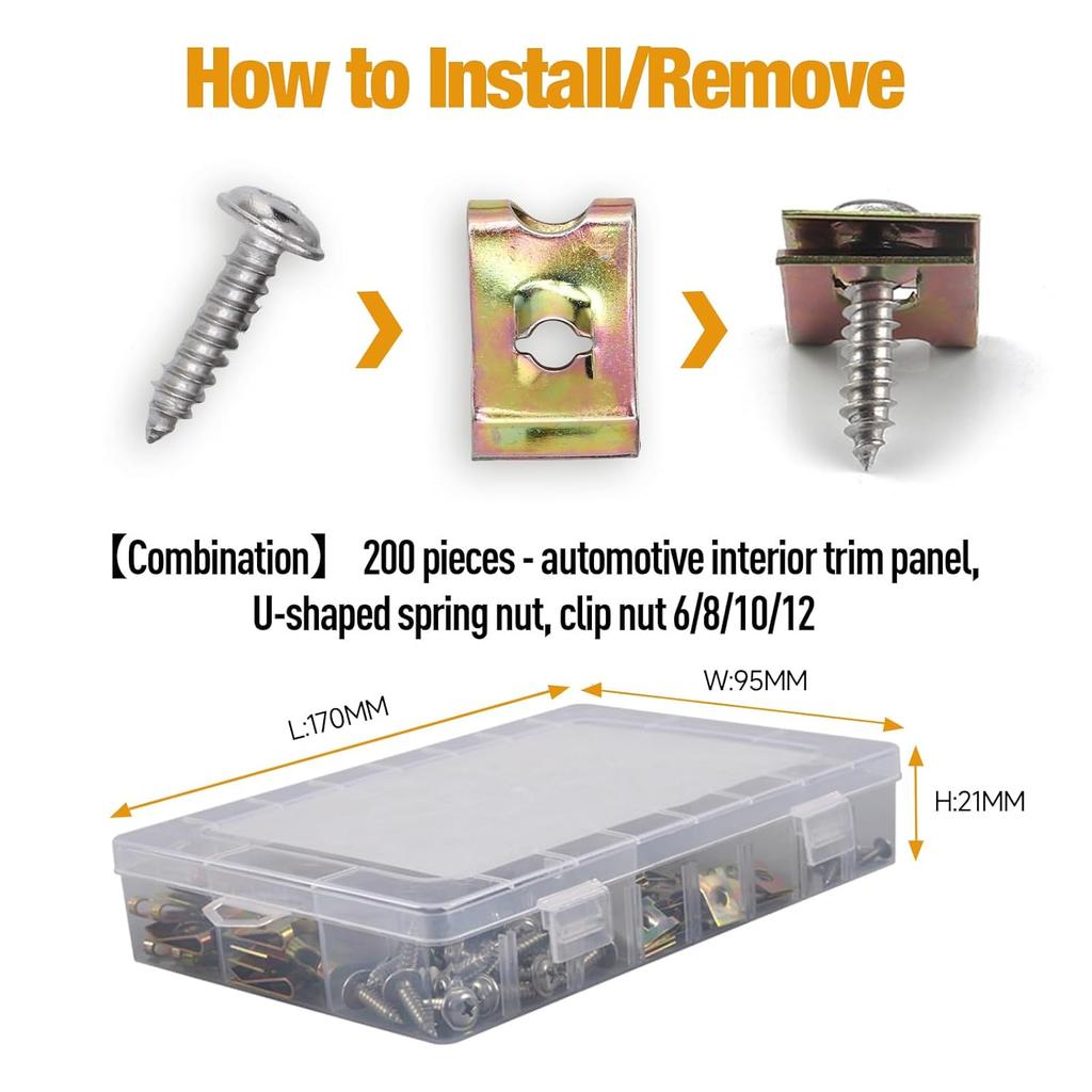 Автомобильные Винты и Клипсы, 100 шт. Автомобильные U-образные Гайки-Клипсы 6/8/10/12 Ассортимент Крепежные Элементы для Внутренней Отделки С Винтами из Нержавеющей Стали Для Приборной Панели Дверной Панели
