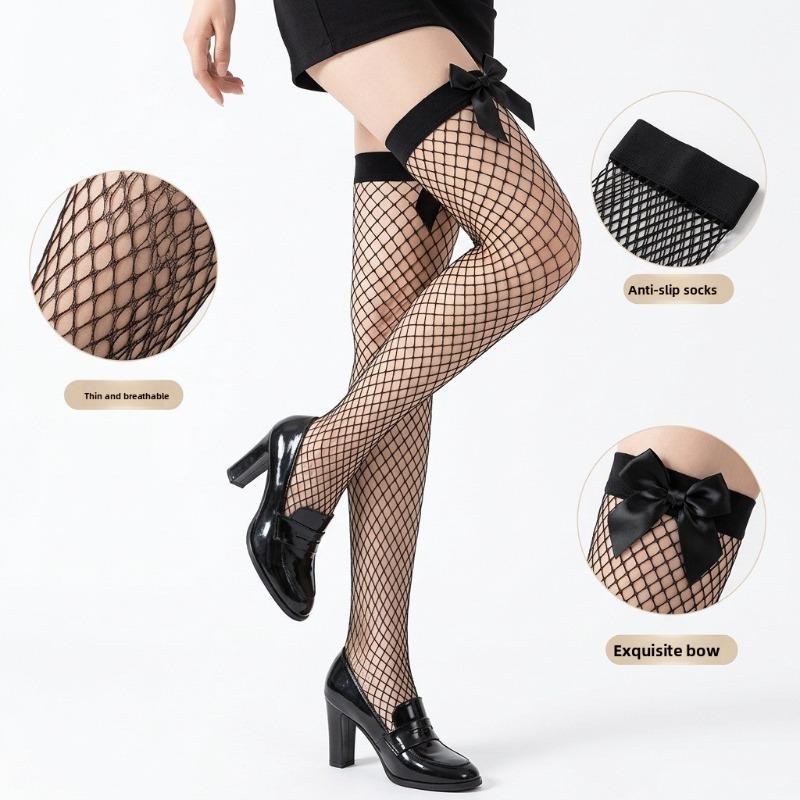 Breathable bow-knit stockings for beautiful skin, brightening effect, sexy appearance, making legs look longer and shaping the figure - mesh stockings
