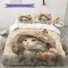 Cat with Vintage Hat  Pattern Bedding Quilt Set  Home Decoration  Gift (1 * duvet cover + 2 * pillowcase, without core)