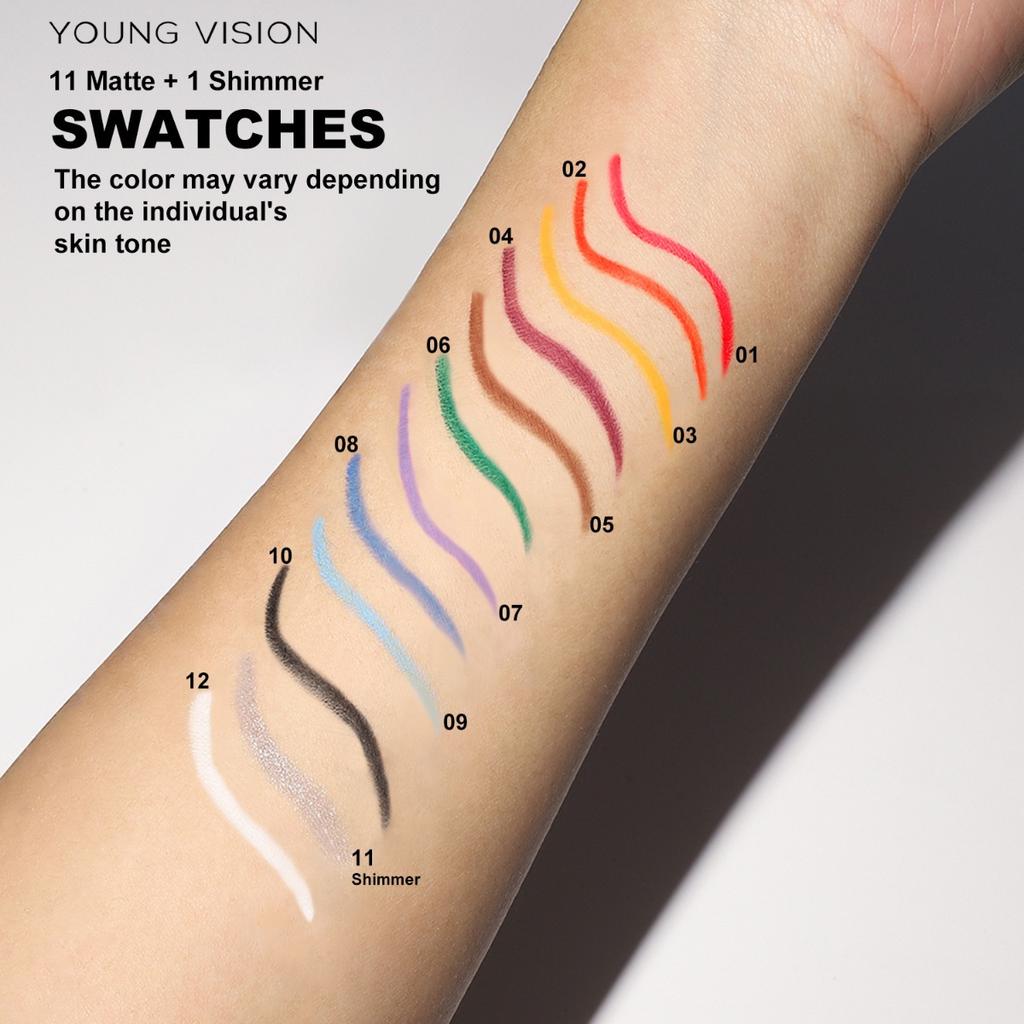 YOUNG VISION Colored Eyeliner Pencil Set, Waterproof Matte & Shimmer Eyeliner Pen, Smooth Long Lasting Eye Liner for Rainbow Makeup