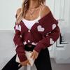 V Neck Vintage Loose Knitwear Cardigan Long Sleeve Sweater Top Autumn Winter Print