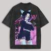 Футболка с винтажной стиркой и принтом сзади «Клинок, рассекающий демонов» Кочо Шинобу, унисекс, оверсайз, уличная одежда, подарок для фаната аниме