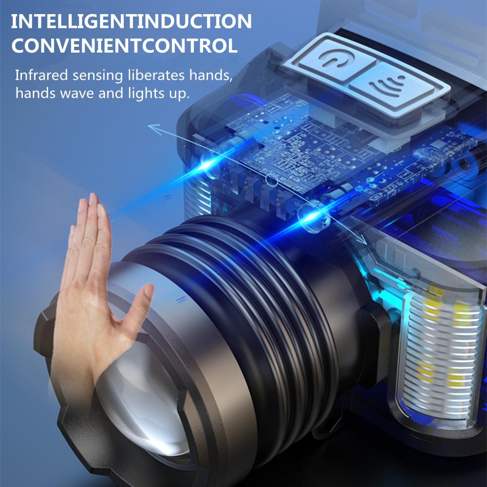 Налобный фонарь высокой мощности, перезаряжаемые от USB волновые датчики, фара со встроенным аккумулятором, светодиодный налобный фонарь дальнего действия для пеших прогулок, кемпинга, рыбалки