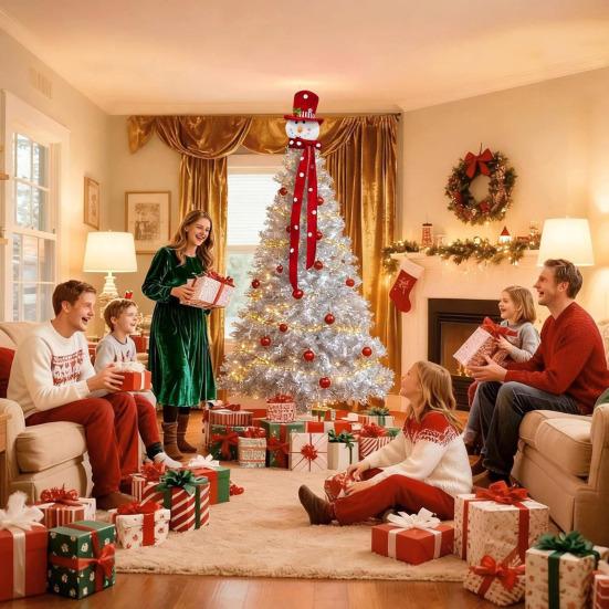 Плюшевый Топпер на Елку Снеговик Рождественское Украшение из Ткани с Праздничной Шляпой Мягкий Сезонный Акцент для Праздничного Дома и Декора для Вечеринки