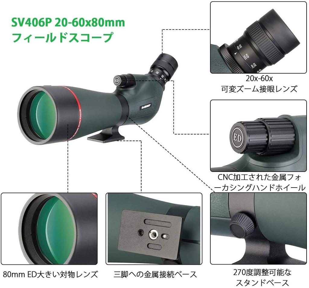 SVBONY SV406P 80-мм зрительная труба с ED, двухскоростная, IPX7, для стрельбы по мишеням и наблюдения за звездами, 20-60x, стекло, фокусировка, водонепроницаемая, для наблюдения за птицами,