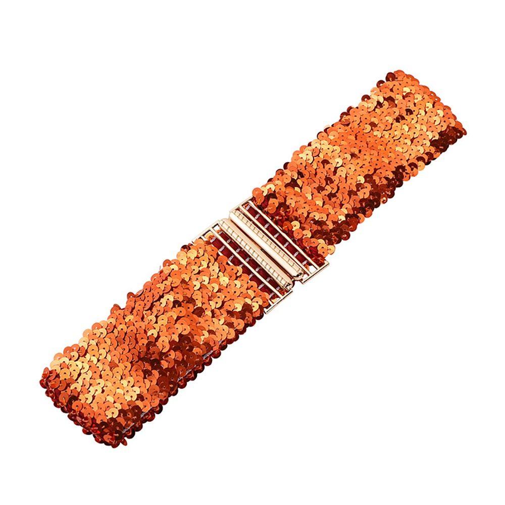 Eye Catching Shinny Waistband Gold Buckle Disc Belts Special Design Sequin Stretch Belt Women Girl