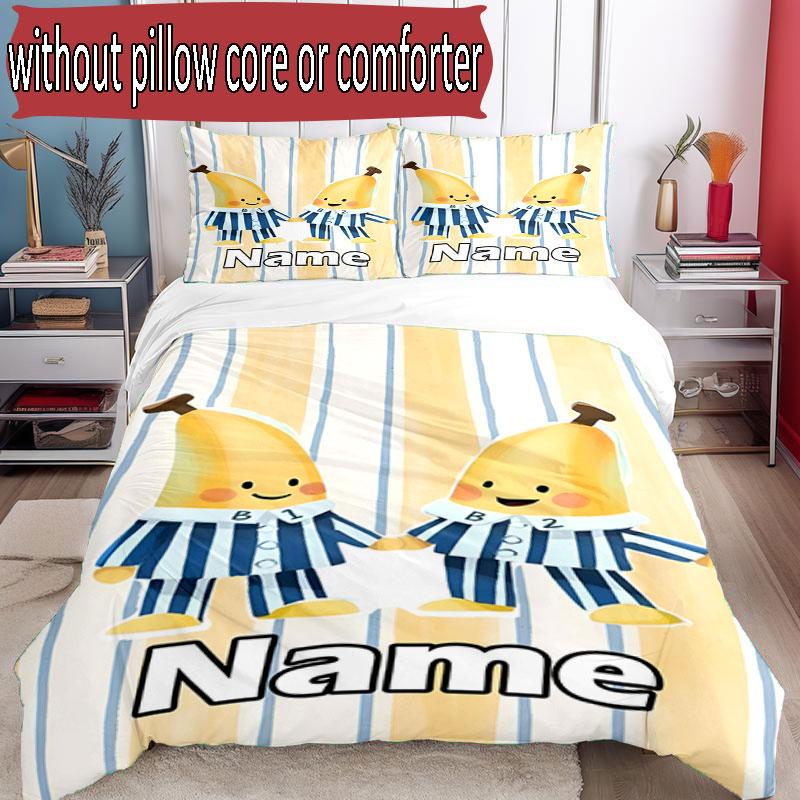 3pcs Duvet Cover Set (1*Duvet Cover + 2*Pillowcase, Without Core), Custom Name Bananas in Pyjamas Pattern Bedding Set, Home Bedroom Decor Gift