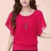 Women Fashion Loose O-neck Solid Color Summer Chiffon Blouse Tops