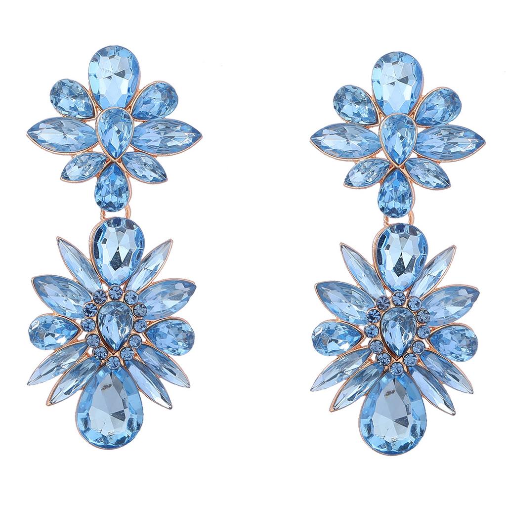 Crystal Flowers Dangle Geometric Earrings For Women Pendientes Bride Wedding Party Vintage Jewelry