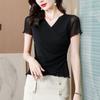 Mesh T-shirt Women's Short Sleeved Summer Thin Ice Silk V-neck Irregular Waist Slimming Chic Small Top T-Shirts Women’s