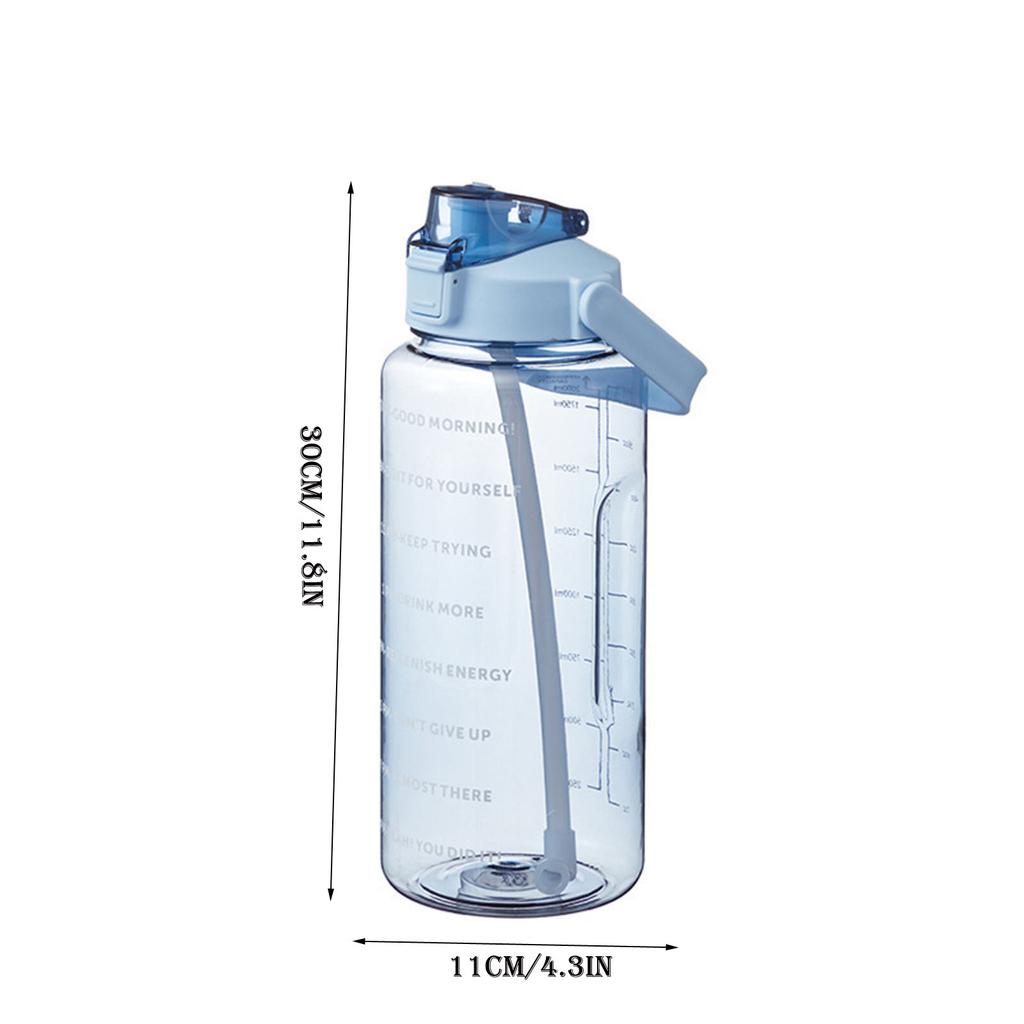 2L Sports Straw Water Bottle With Stickers Portable Large Capacity Fitness Bike Cup Summer Ice Cold Water Jug With Time Marker