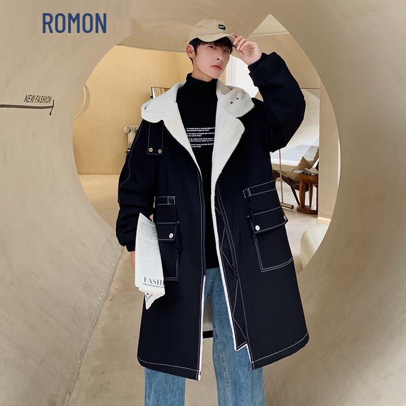 ROMON Мужской плащ-тренч средней длины с капюшоном
