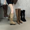Coarse Heel Suede Square Head Over Knee Boots Women's 2025 Autumn and Winter New Korean Version Two-wear Women's Boots Stacking Boots Shor