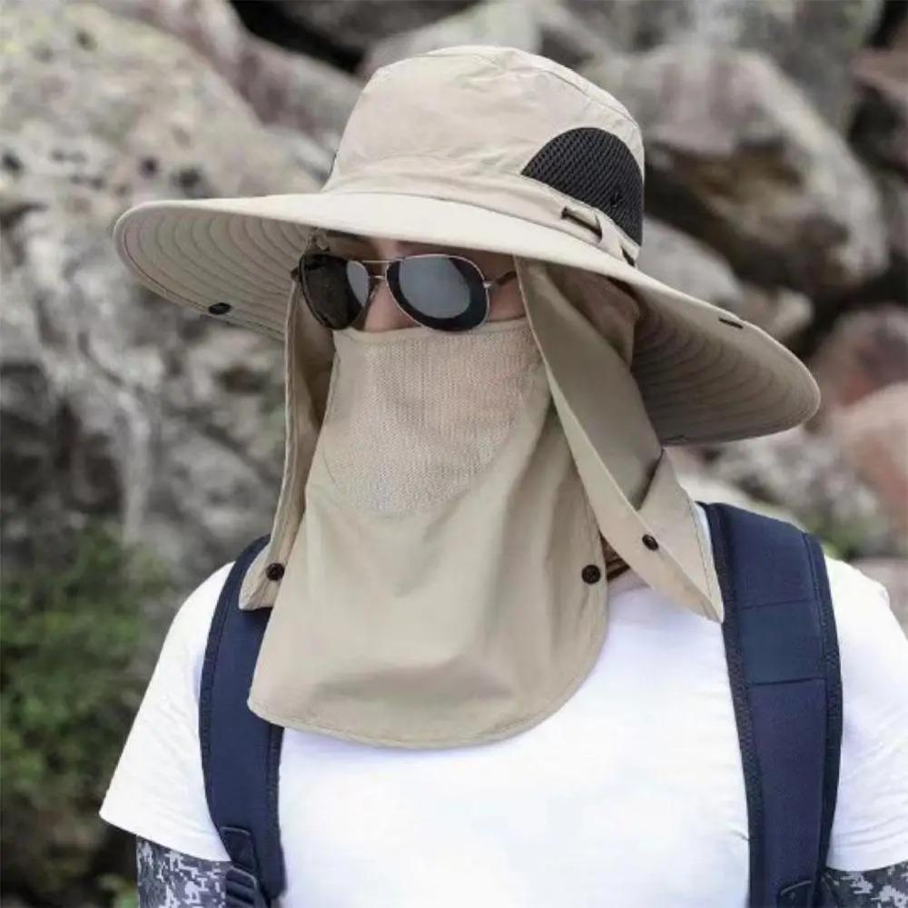 1pc Sunshade Hat Big Eave Hat Mask Fishing Hat Outdoor Work Climbing Hiking Caps Sun Protection Detachable Sun Sports Caps