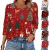 Женская мода Повседневная рубашка с принтом 'Рождество' 3/4 цвета Женские топы с круглым вырезом