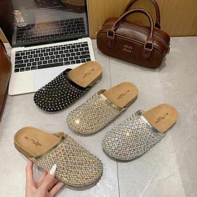 Нишевый отпуск ветер вода бриллиант полуволочение женский европейская станция кожа плетеная сетчатая сумка голова волочение ношение пляжной обуви прилив