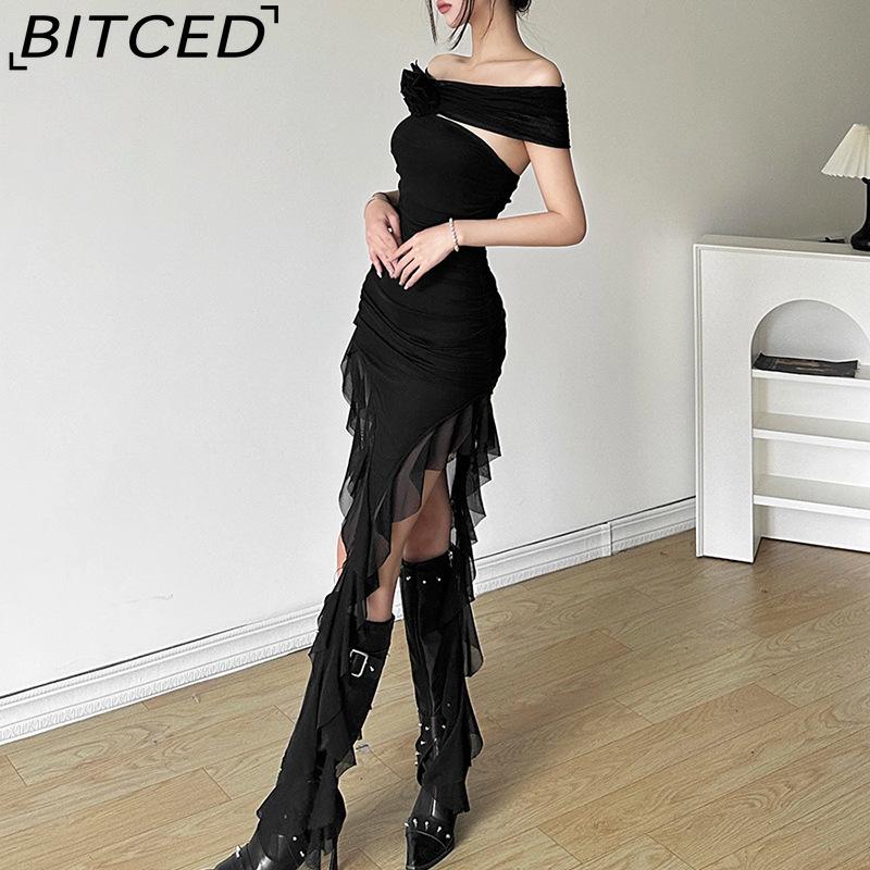 BITCED Весеннее женское однотонное облегающее платье-бюстье с высокой талией, модное, с открытыми плечами