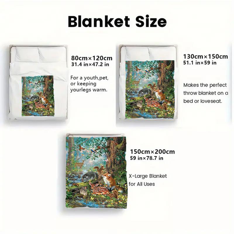 Magical forest wildlife 2D Flat Pattern Flannel Blanket High quality All Seasons Warmth and Comfort Perfect for Christmas Gifts.