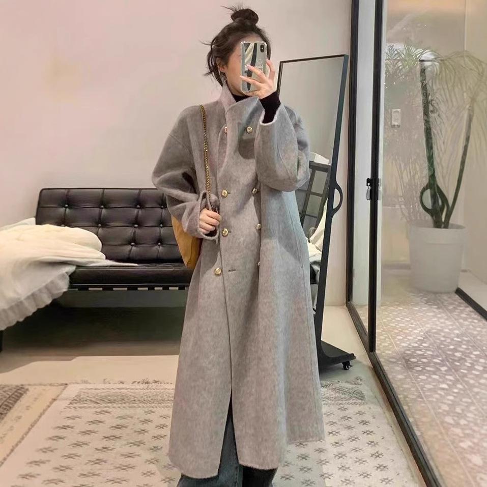 New Autumn and Winter Gray Woolen Coat for Women, Mid-length, High-end, Korean Style, Loose and Slim Woolen Coat