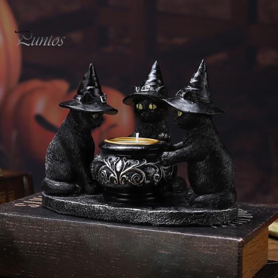 Подсвечник в виде черного кота, смоляной подсвечник в виде кошек на Хэллоуин с ведьмиными шляпами, винтажный подсвечник, настольное украшение, подарок для любителей кошек