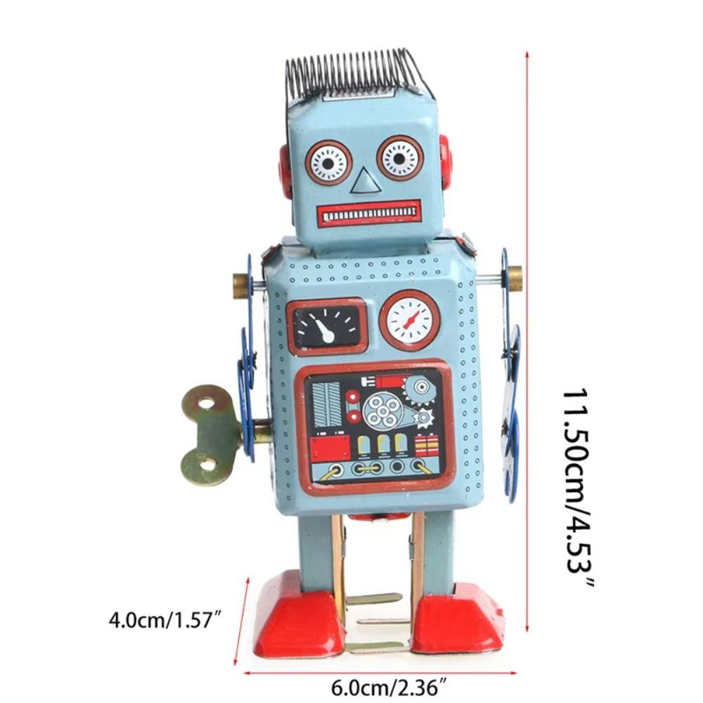 Drumming Robot Clockwork Walking Toy Iron Metal Vintage Mechanical Clockwork  Collection