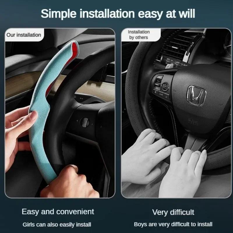 Suitable for Tesla Model3/Y Steering Wheel Cover Carbon Fiber Suede 38cm Steering Wheel Cover Cute Interior Accessories for Cars