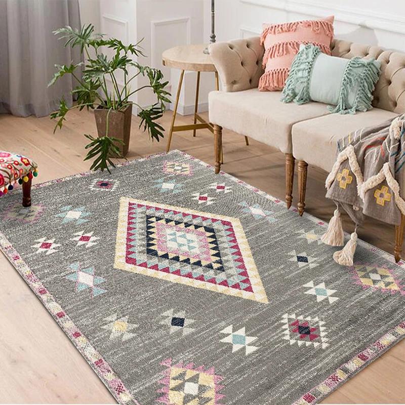 Crystal Velvet Bohemian Rug – Tribal Moroccan Geometric Design, Luxury Persian Style Carpet for Living Room, Bedroom Decor