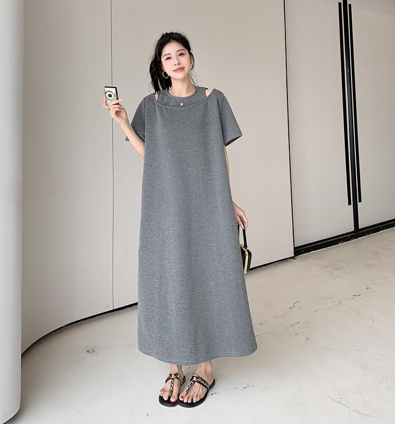 MODIQUE Лето Плюс Размер Женщины Свободные Универсальные Макет Из Двух Частей Минималистское Длинное Платье Женские Повседневные Оверсайз Сплошные Цвета С Короткими Рукавами О-Образным Вырезом Платья