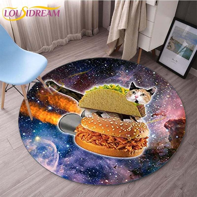Earth Grey Moon Round Gaming Mat Bird Cartoon Printed Round Mat Milky Way Galaxy Chair Round Mats Round Carpets for Living Room