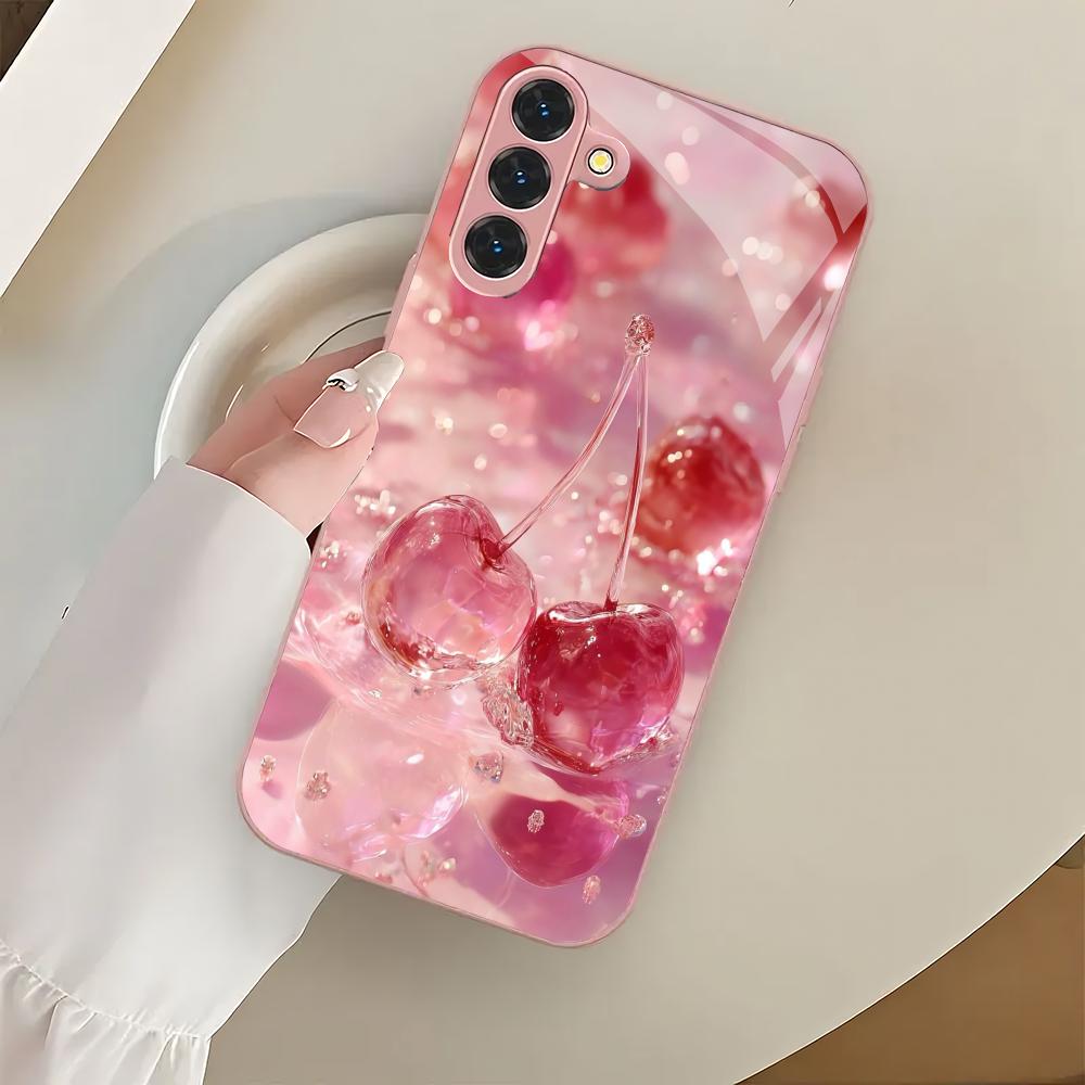 Стеклянный чехол для телефона с рисунком розовой вишни, подходящий для Samsung Galaxy S26 S25 S24 S23 S22 S20 FE/Ultra/Plus, противоударная задняя крышка