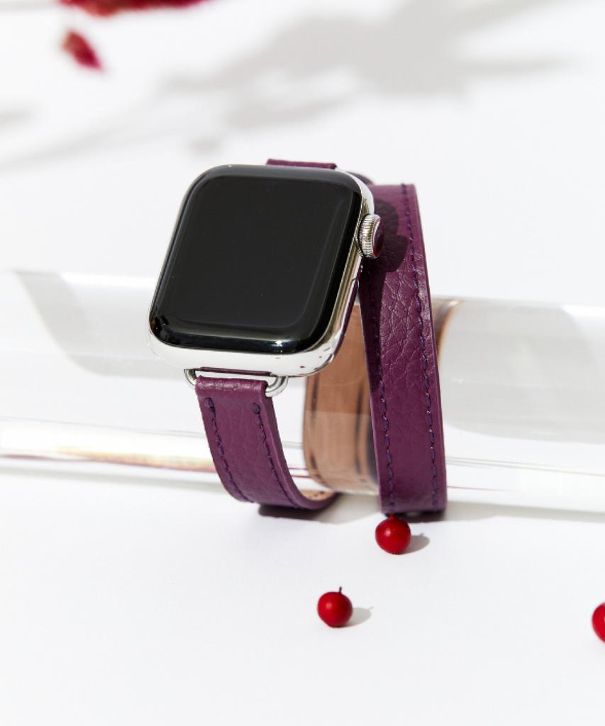 Adeo Apple Watch Двойной ремешок Тонкий Double Tour Веганская кожа Ремешок для часов Сливовый фиолетовый (Тип А)