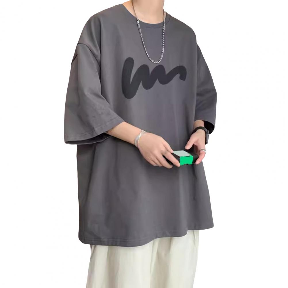 Летняя мужская футболка со средними рукавами и круглым вырезом, свободный крой, размер плюс, однотонный, с принтом, средней длины, повседневный пуловер, повседневная домашняя одежда, спорт