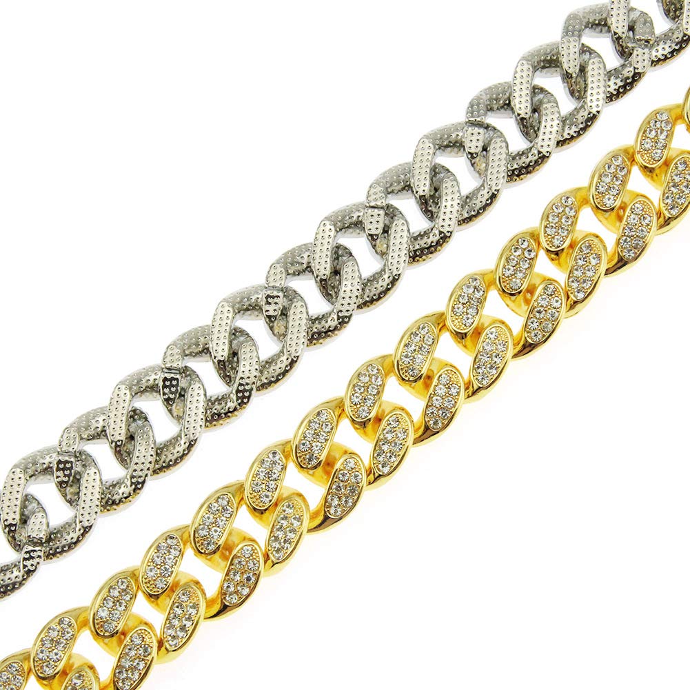 Толстая 20-миллиметровая цепь-бордюр из 18-каратного золота и в кубинском стиле, стильная и модная, в западном стиле [Rockyu] Мужская, Золотая, Серебряная, С покрытием, Цирконий, Ожерелье, Крутая, Хоп,