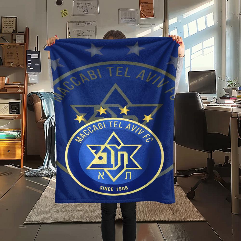 1Pc Maccabi Tel Aviv FC Print Flannel Blanket High Quality Warm Comfortable Cover for All Seasons Perfect for Gifts Home Decor