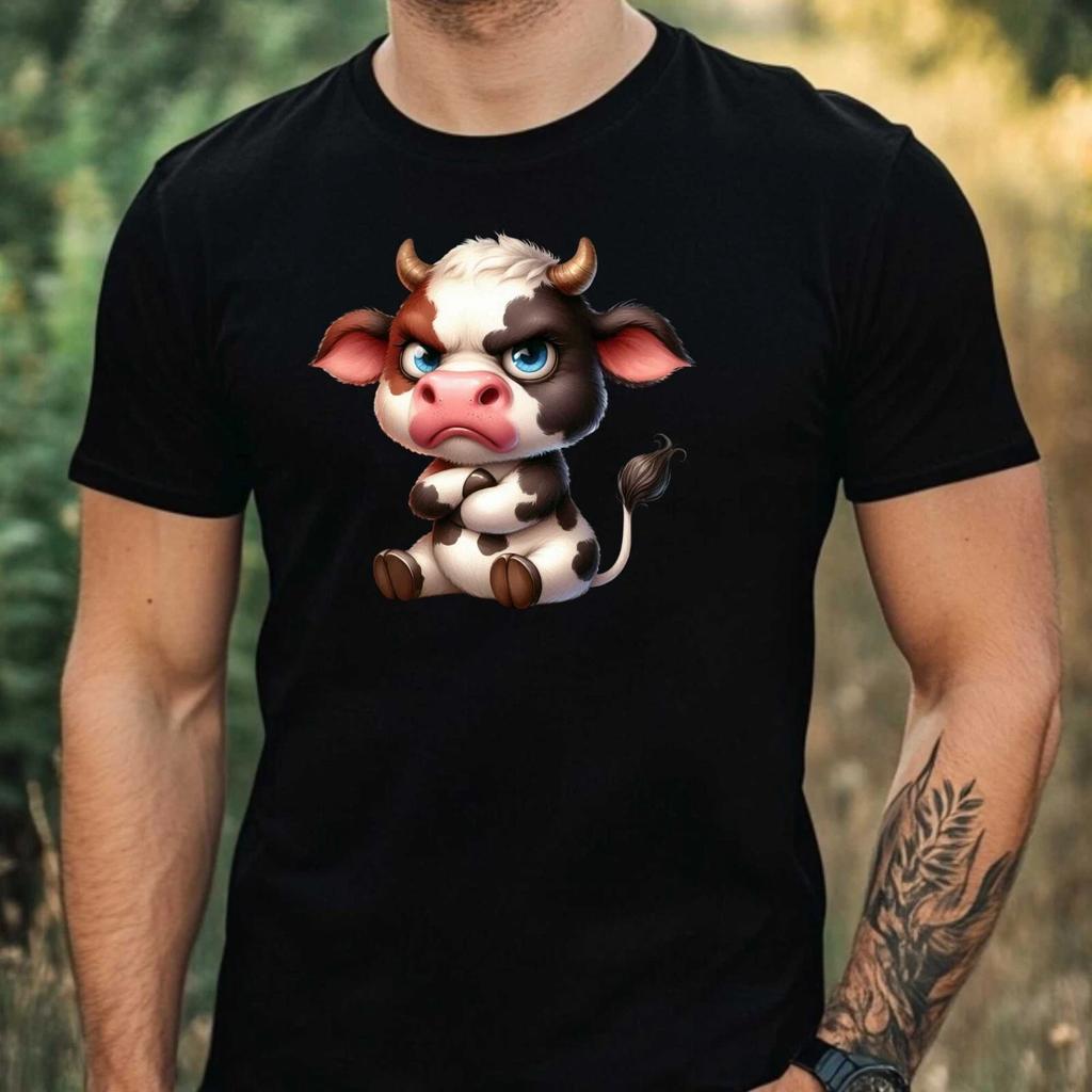 T-Shirt Herren Lustige Mürrische Kuh Motiv Baumwolle Größe XS bis 5XL