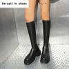 Vintage Platform Women Knee High Boots Fashion Slip On Thick Heel Shoes Ladies Concise Long Botas De Mujer