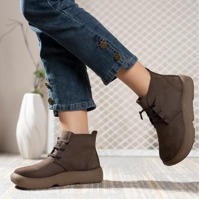 Женские ботинки Мартин на платформе из коровьей кожи, новые универсальные кожаные короткие ботинки из бархата, повседневные, в стиле ретро