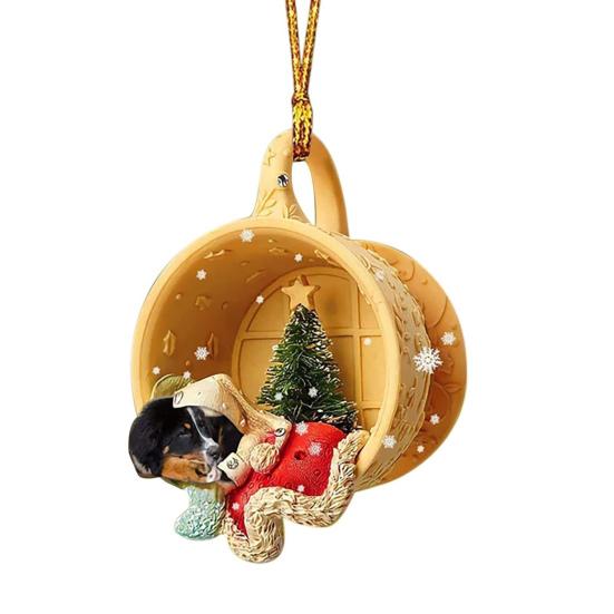 Animals Sleeping In A Tiny Cup Christmas Ornament Acrylic 2D Dog/Ferret/Sheep Christmas Tree Hanging Ornament for Holiday Decor