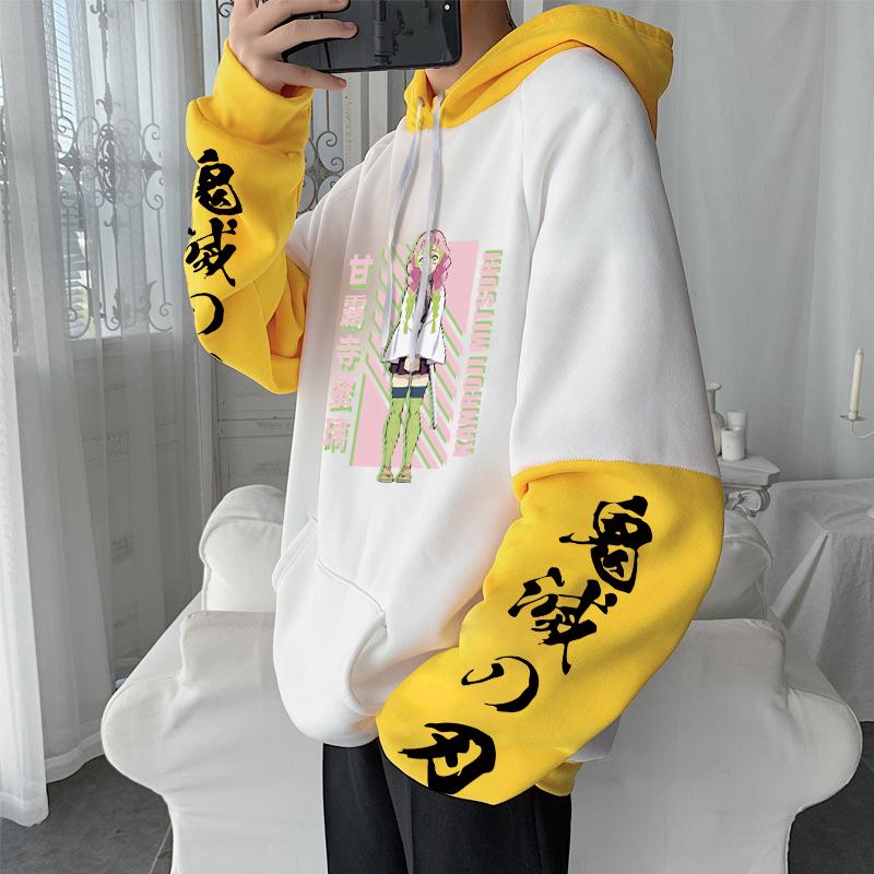 Anime Demon Slayer Mitsuri Kanroji Cute Cartoon Print Hooded Men Women Aesthetic Hoodies Oversized Pullover Harajuku Sweatshirt