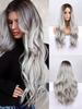 Long Ombre Black Gray Wavy Wig for Women 30 Inch Middle Part Curly Wavy Wig Natural Looking Wig for Daily Party Use