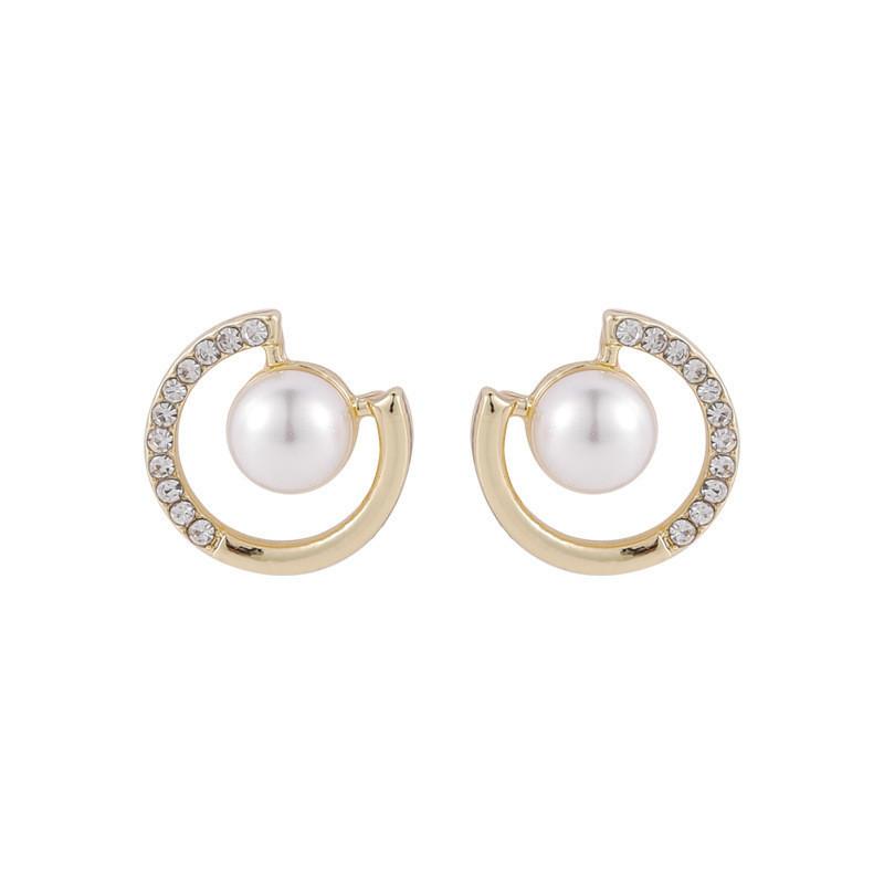 Pearl Rhinestone Earrings Round Trendy Small Temperament Stud Earrings Earrings Women