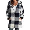 Women's European and American Style Plaid Hooded Long-Sleeve Zipper Coat with Pockets